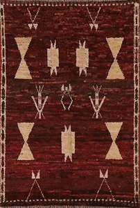 Alfombra oriental tribal geométrica marroquí anudada a mano alfombra borgoña 4'x6' - Imagen 1 de 12