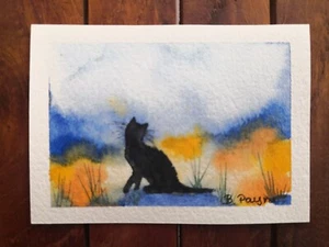ACEO ORIGINAL HAND PAINTED WATERCOLOUR, Cat, Landscape, Pets, miniature, signed - Picture 1 of 5