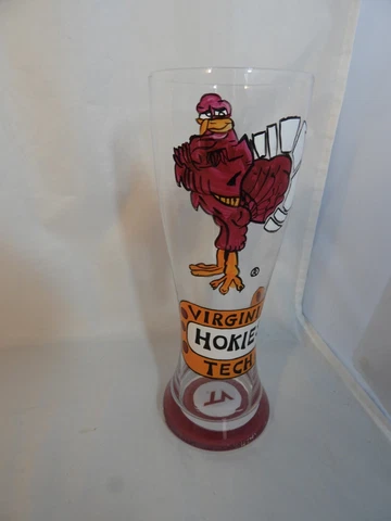 Virginia Tech Hokies Pint Glass Hokie Bird w/Bonus Honors pin + 2 Bottle toppers Cover