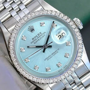 Rolex Mens Datejust Steel Ice Blue Diamond 36mm Watch 1.80ctw w/ Original Box - Picture 1 of 21