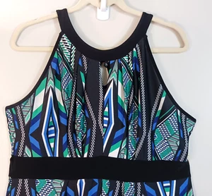 New Directions Halter Maxi Dress Womens Size L Geometric Stretch Knit Round Neck - Picture 1 of 16