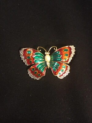 Orange, Red, Green, Colorful Enamel Butterfly Pin/Brooch - Image 1 of 4