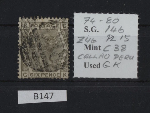 GB used abroad - Peru - Callao - SG 146 - Z46 - Cancel C38 , B147 Cover