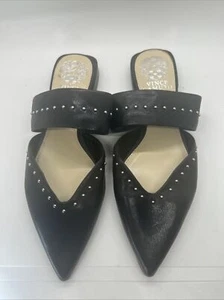 VINCE CAMUTO SHOES, MULE SLIP ON, SIZE 6, BLACK LEATHER WITH STUDS NEW FLATS - Picture 1 of 10