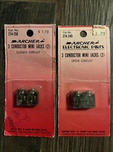 2x Archer 3 Conductor Mini Jacks 274-249 Closed Cir. & 274-250 Open Cir. NIB NOS - Zdjęcie 1 z 2