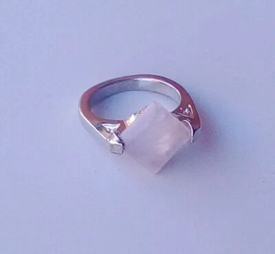 bague plaquée argent avec quartz rose carré - diamètre intérieur environ 16mm  - Photo 1/4