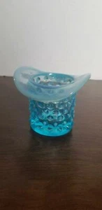 Blue Glass Hobnail Top Hat with Opalescent Rim Possibly Fenton - Picture 1 of 5