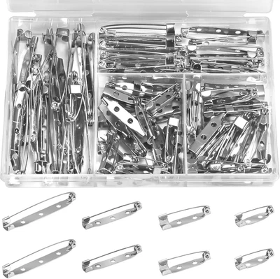 100Pcs Brooch Pin Backst - 20Mm/25Mm/35Mm/45Mm Silver Bar Pins & Clasp Backings - Image 1 of 4