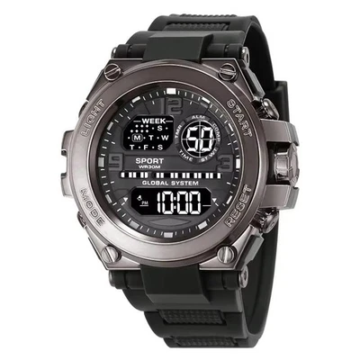 Reloj Digital Hombre Todo Negro Impermeable Deportes Militar Táctico LED Electrónico Foto 1 de 4