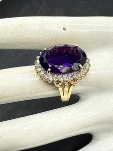 💎 14k Gelbgold Ring 9,90ct Ovalschliff natürlicher Amethyst & Diamant Größe 7 - Bild 1 von 11