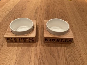 Nuts And Nibbles Serving Dishes Set Of 2 Ceramic Dish With Wood Base - Picture 1 of 4