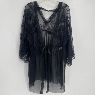 Fantasy Lingerie Sheer Lace Robe Front Tie Sexy 1XL 2XL - Image 1 of 4