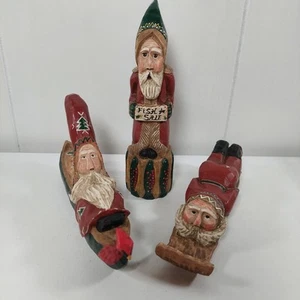 Collection of Woodland Folk Art Santa Figurines Marked Limb Folk Kayak Sled Fish - Picture 1 of 18
