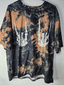 Skelett Hände Shirt Damen klein schwarz Batik Rock Punk Grafik Halloween - Bild 1 von 7