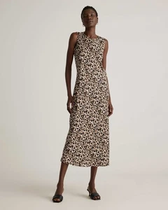 Vestido midi sin mangas de seda elástico lavable con estampado de leopardo Quince para mujer XS NUEVO CON ETIQUETAS - Imagen 1 de 4