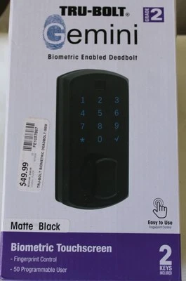 Tru-Bolt Gemini Biometric Electronic Keyless Entry Door Deadbolt Grd 2 FE1057867 - Image 1 of 4