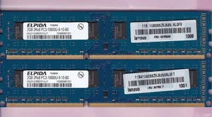 4GB 2x2GB PC3-10600 DDR3-1333 ELPIDA Blue Ram EBJ21UE8BDF0-DJ-F Lenovo 64Y6649 - Picture 1 of 2