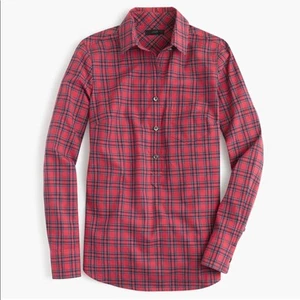 J. Crew Red Tartan Plaid Long-sleeved Button Up With Collar Shirt Size 2 $78 - Picture 1 of 7