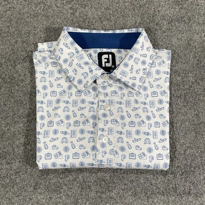 FootJoy Polo Golf Shirt Mens M Medium Blue Planes AOP Performance Stretch - Image 1 of 4