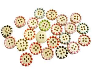 10 Holzknöpfe Streifenrand 15 mm Basteln Scrapbooking bunt nähen mehrfarbig - Bild 1 von 1