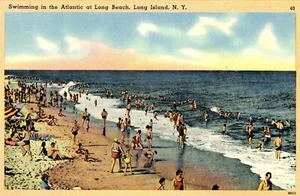 Nadar en el Atlántico en Long Beach, Long Island, Nueva York --POSTAL - Imagen 1 de 2