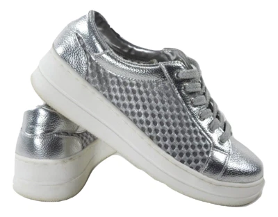 Steven Madden Natural Comfort Women's Napa Leather Silver Sneakers Size 6M  - Image 1 of 4