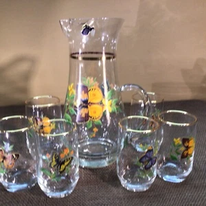 Set bicchieri e brocca labbra ghiaccio vintage West Virginia vetro specialità farfalla - Foto 1 di 11