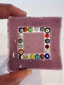 Vtg Murano Italy Millefiori Murrine Art Glass Trinket Jewelry Dish Purple - Picture 1 of 13