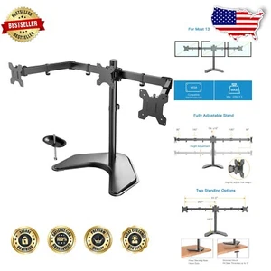 Ergonomic Triple Monitor Stand with Cable Management - Fits 13" to 24" Displays - Picture 1 of 9