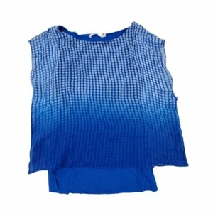 Bailey 44 Top XS Silk Blue Ombre Check Plaid Sleeveless Boxy Sheer Gingham - Picture 1 of 8