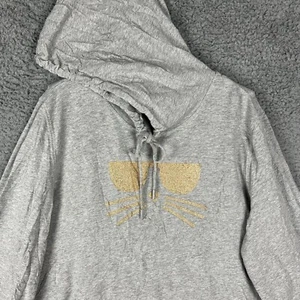 Karl Lagerfeld Hoodie With Gold Glitter Cat w/Sunglasses Womens Large Oversized - Picture 1 of 15