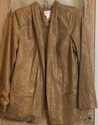 Chaqueta De Colección Chicos Talla 3 Frente Abierto Imitación Gamuza Camel Dorado Tachonado Forrada Foto 1 de 4