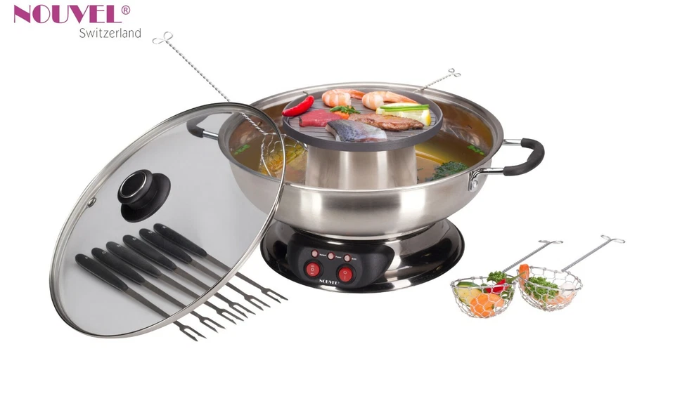 Fleischfondue-Asia-Grill GOURMET POT Nouvel Swiss 3 in1 Multifunktions Kochgerät