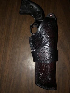 Fits Ruger Wrangler 4 5/8" 22Cal Leather Thumb Break Holster Floral Straight - Picture 1 of 8