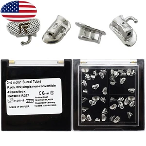 40Pc Dental Orthodontic Buccal Tubes 2nd Molar 022 Roth Bondable Mesh Bases Mark - Picture 1 of 12