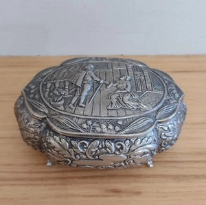 Vintage Silver Tone Metal Victorian Japan Jewelry Box Velvet Lined Footed - Picture 1 of 8