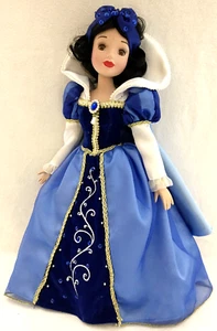 Disney Snow White Holiday Porcelain Doll Princess Blue Dress Bow 16" Stand - Picture 1 of 15