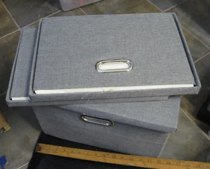3Collapsible Storage Bins - Fabric Foldable Boxes, Container W/Lids & Metal Grip - Picture 1 of 2