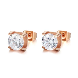 Pendientes de oro rosa 18K AAA blanco CZ con pernos para las orejas de regalo para mujer joyería boda fiesta - Imagen 1 de 7