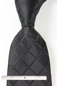 New Classic Solid Checks Plaids Black JACQUARD WOVEN 100% Silk Men's Necktie Tie - Picture 1 of 6