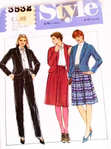 Part UNCUT Style 3532 Shawl Collar Jacket Plain / Border Fabric Skirt Pant Suit - Picture 1 of 5