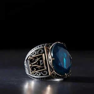 Double Patterned Special Design Paraiba Stone Silver Ring - Bild 1 von 4