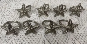 Starfish Silver cast aluminum napkin rings holders Set of 8 - Imagen 1 de 6