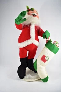 VTG 19"  ANNALEE SANTA CLAUS DOLL W/STOCKING & CANDY CANES CHRISTMAS - Picture 1 of 10