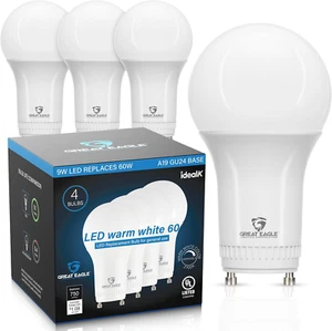 Great Eagle GU24 Led Bulb - A19 Shape, 9W (60W Equivalent), Dimmable, 2700K Warm - Picture 1 of 12