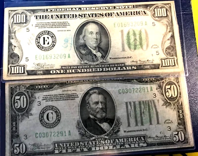 1934 $100.00 Dollar Bill & 1934 $50.00 Dollar Bill Green Seal - Image 1 of 4