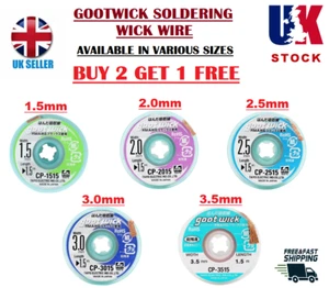 QUALITY GOOTWICK DESOLDER Desoldering Braid Wick Wire Solder Sucker Flux Remover - Picture 1 of 12