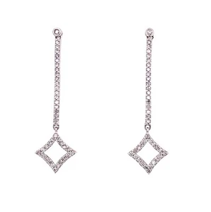 0.55 carat Round Cut Diamond Pave Dangling Drop Stiletto Earrings 14k White Gold - Picture 1 of 3