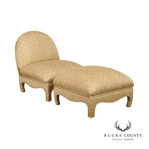 Hollywood Regency Style Custom Upholstered Chair and Ottoman - Picture 1 of 12