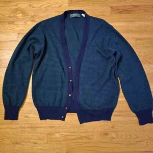 Vintage 70s 80s Club Fellow Marshall Fields Cardigan Sweater Italian Green Blue - Picture 1 of 6